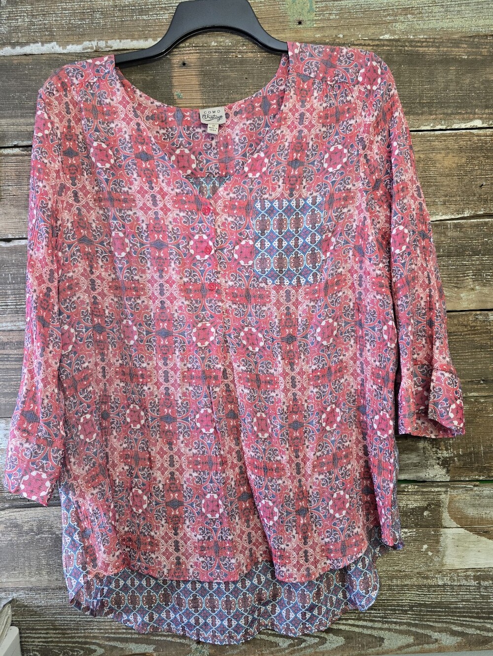 Como Vintage Pink Multicolor Boho V-Neck Tunic, Size 1X